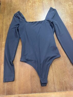 Women's Long Sleeve Square Neck Bodysuit - Dark Gray